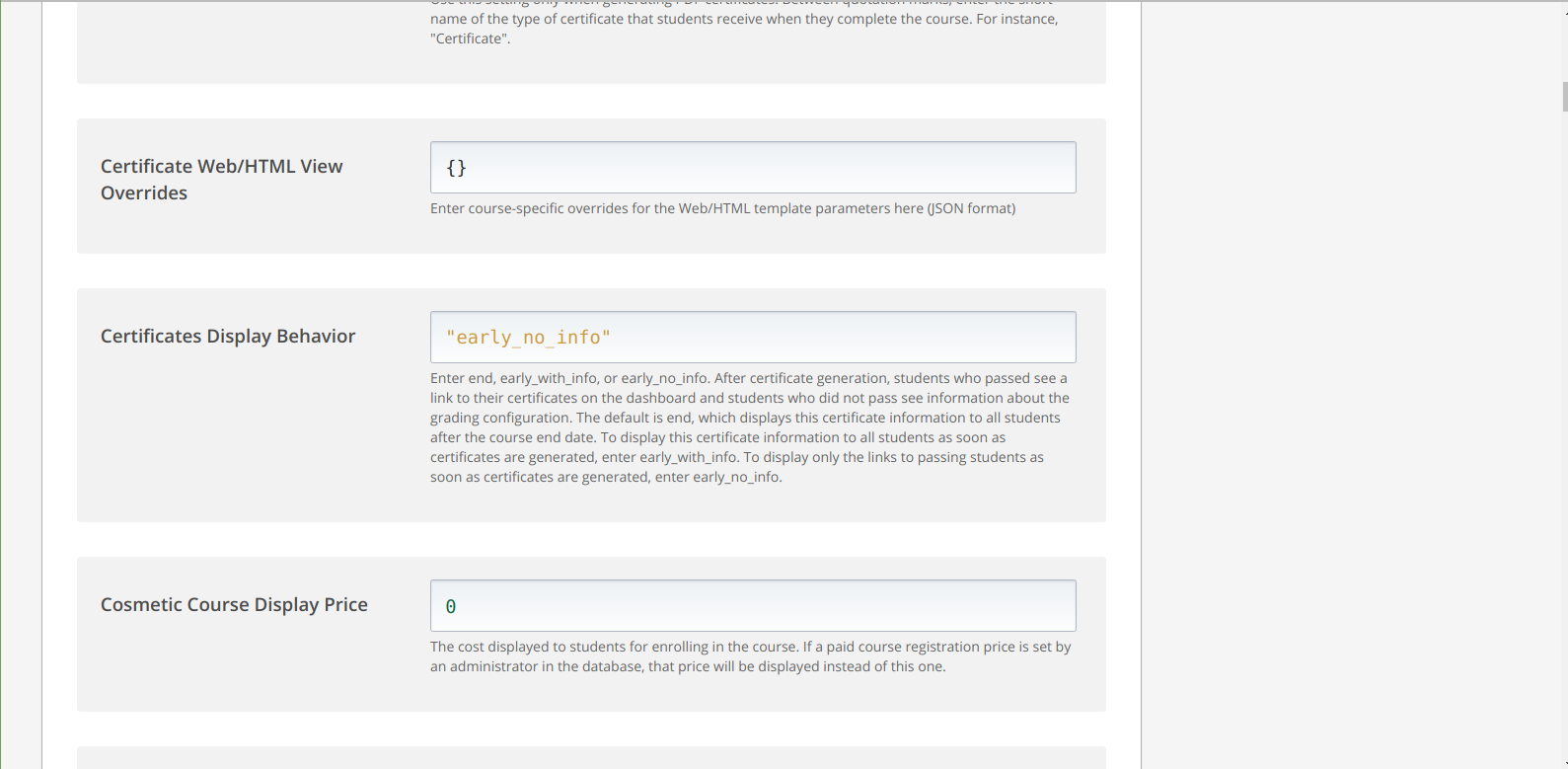 Certificate Display Behaviour