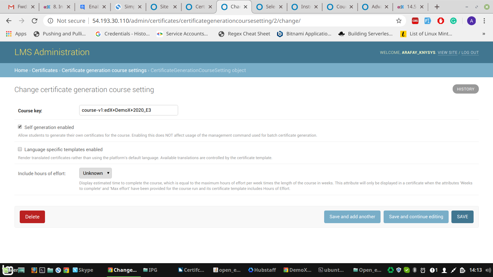 Certificate generation course settings