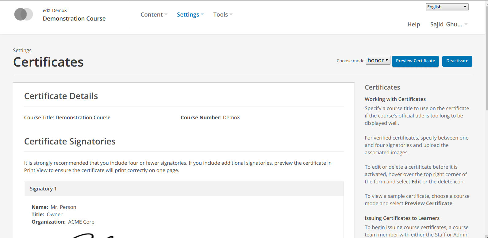 Certificate Signatories