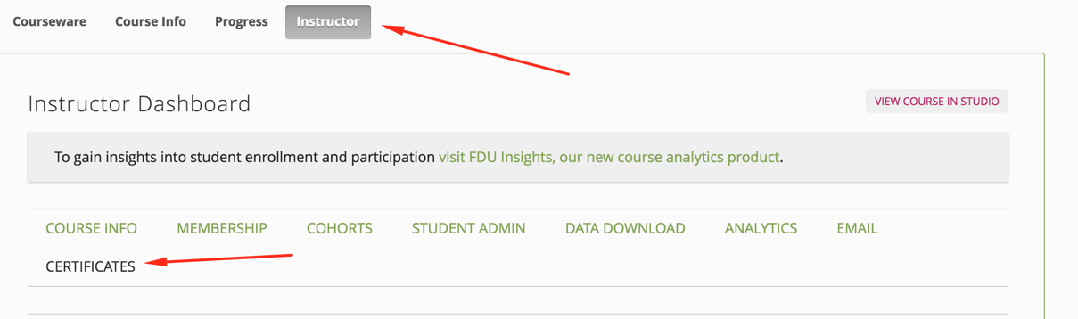 Intructor certificate tab